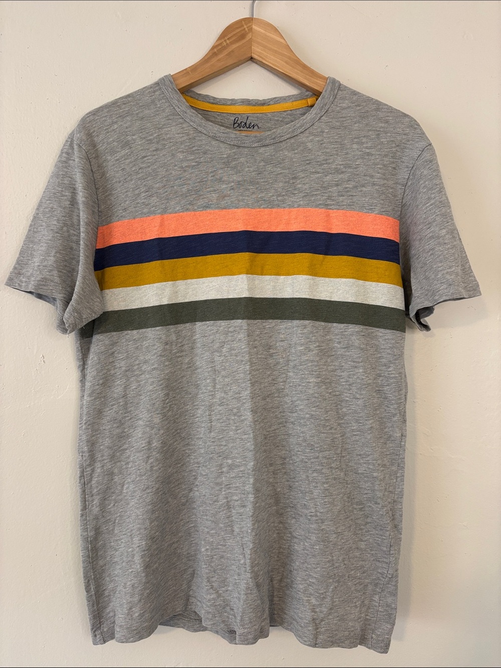 Boden Gray Stripe Crewneck Tee Men’s Size Medium